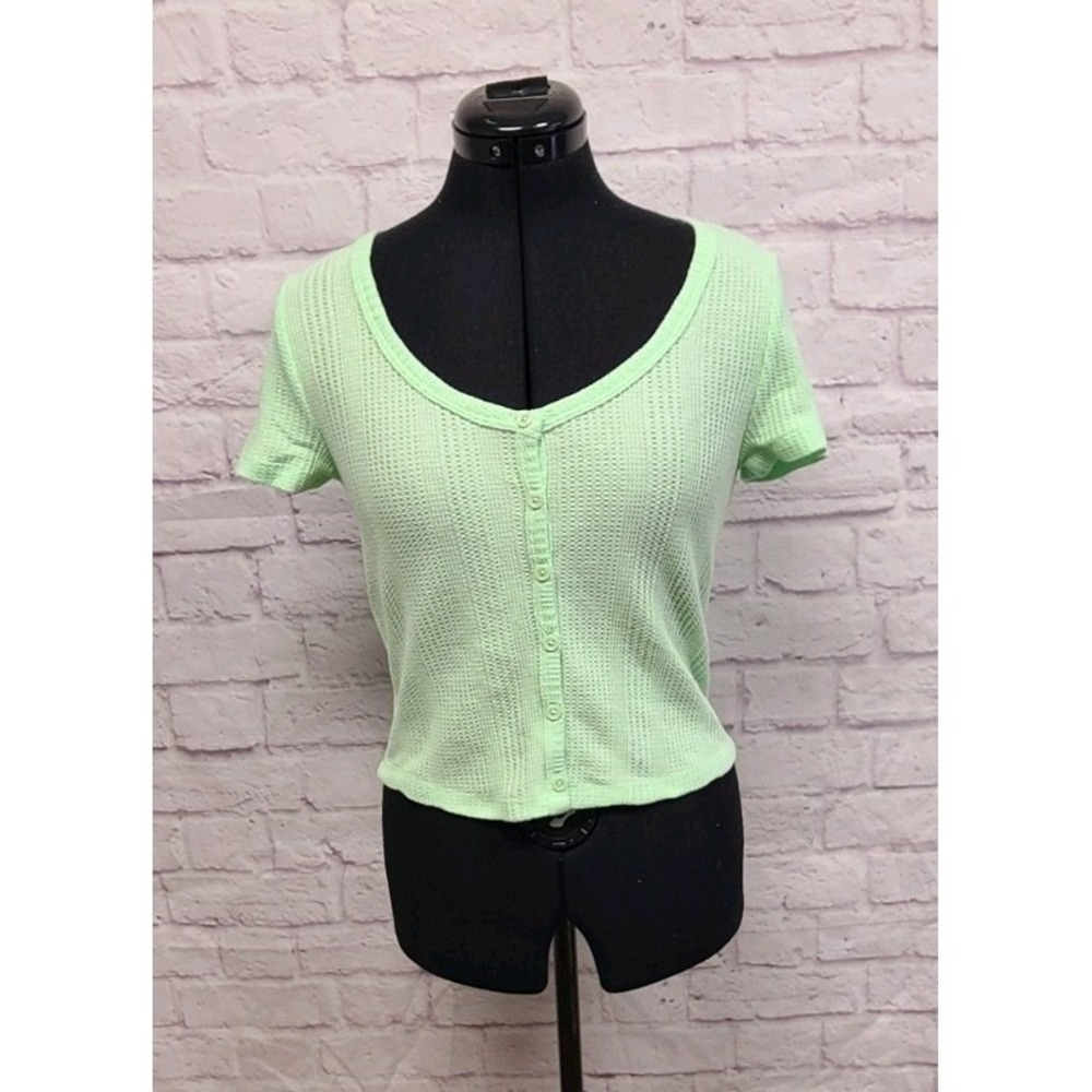 Elodie Mint‎ Green Button-Down Cropped Knit Top Size Medium